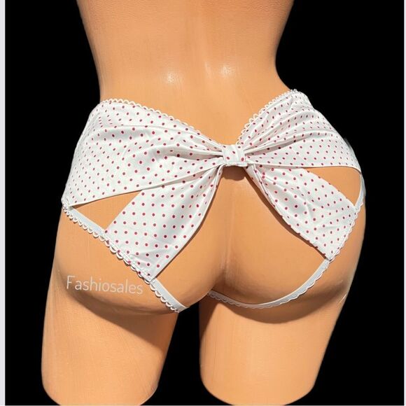 Victorias Secret Very Sexy Bow Cutout open back cheeky panty Mini pin dots print - Picture 2 of 10